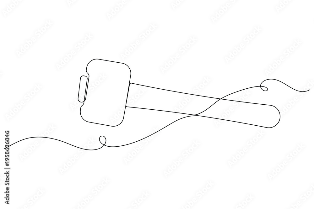 Fototapeta premium Hammer, continuous single line drawing, minimalist style, isolated outline illustration tool concept