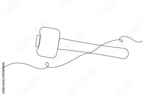 Hammer, continuous single line drawing, minimalist style, isolated outline illustration tool concept