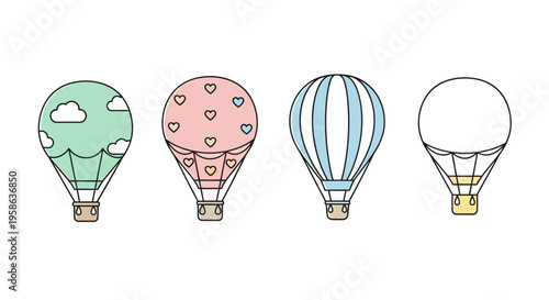 Colorful hot air balloons floating.