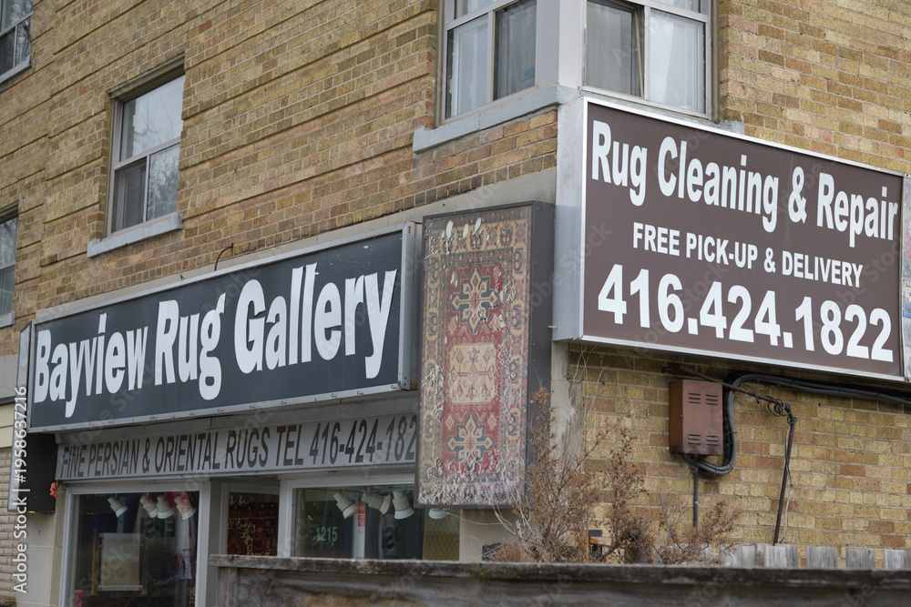 Obraz premium exterior building and signage outside Bayview Rug Gallery, a carpet cleaning service, located at 1215 Bayview Av, Toronto