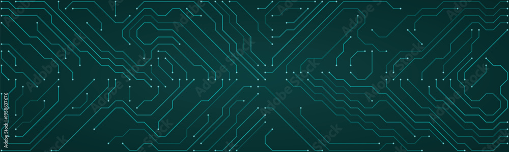 Obraz premium Futuristic Teal Circuit Board Pattern Abstract Technology Background with Digital Connections and Data Flow Lines