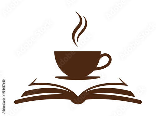 Open book with a steaming cup of coffee on top, perfect for book clubs, coffee shops, or reading-themed designs, minimal line art vector collection for social media