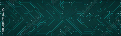 Symmetrical Cyan Circuit Board Pattern Abstract Background with Digital Connections and Technological Data Flow