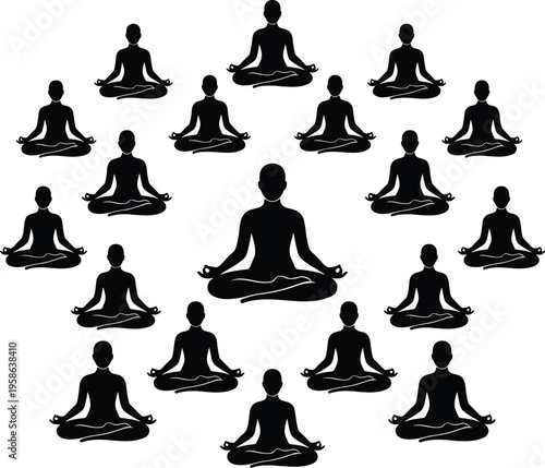 Meditation silhouette set yoga lotus pose people black vector illustration isolated mindfulness relaxation wellness design elements collection