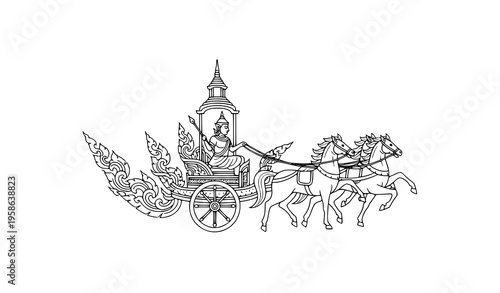 Traditional Thai Laithai Cultural Emblem Line Art Vector Design