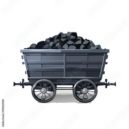 Coal filled mine cart illustration isolated on white background for commercial use