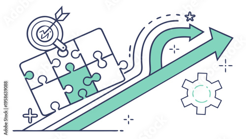 Problem Solving Workflow Concept with Puzzle Pieces, Step-by-Step Business Process Vector, Corporate Infographic Illustration