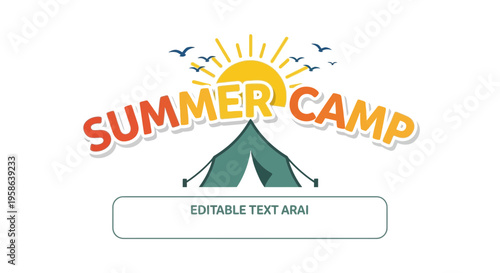 Summer camp logo vector, editable text area