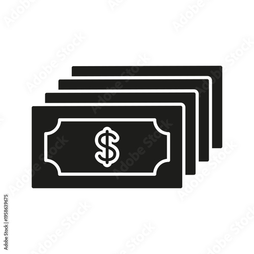 Stack Of Dollar Bills Solid Icon. Financial Wealth, Currency, And Money Management Silhouette Symbol. Economic Growth And Investment Representation. Isolated Vector Illustration