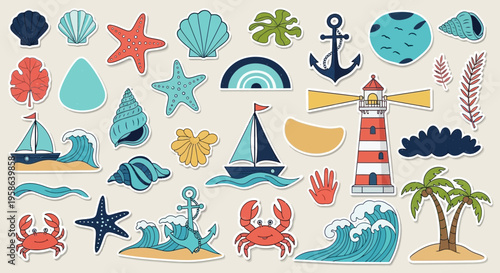 Set of 25 beach nautical icons vector