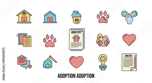 Colorful dog adoption icons set.