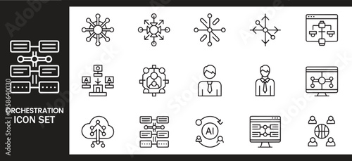Orchestration and Strategic AI Business Infrastructure Icon Set