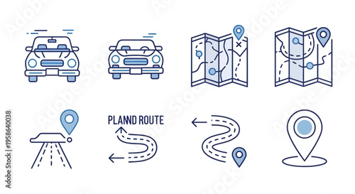 Navigation Route Map Icons Set.