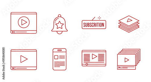 Red icons for media and technology.