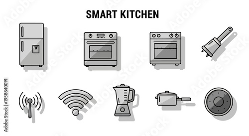 Smart kitchen electronic devices and appliances.