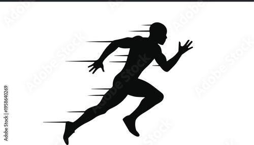Running man silhouette speed motion athlete sprint dynamic action fitness sport runner icon black vector illustration isolated