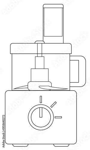 Procesadora eléctrica. Icono de cocina. Ilustración en blanco y negro. Vector para sitio web, app, folleto, restaurante, cocina y otros.