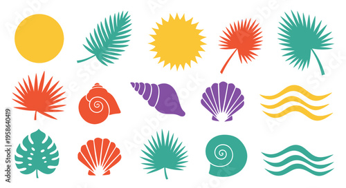 Set of 13 tropical beach icons vector