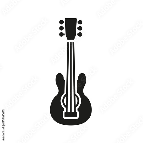 Acoustic Guitar Solid Icon. Musical Instrument, String Music, And Acoustic Sound Silhouette Symbol. Music Performance And Entertainment. Isolated Vector Illustration