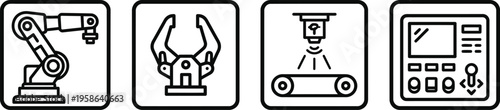 Set of icons representing industrial automation and robotics concepts