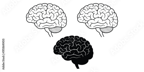 Human brain icon, vector illustration of the brain structure, minimal flat and outline design representing neuroscience, mental health, cognition, and education, isolated on white background.