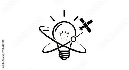 Cuadro en lienzo An illuminated lightbulb with a satellite orbiting depicted as a silhouette