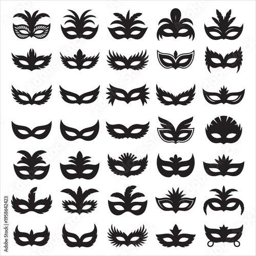 Luxury Masquerade Mask Silhouettes Mardi Gras and Carnival Vector