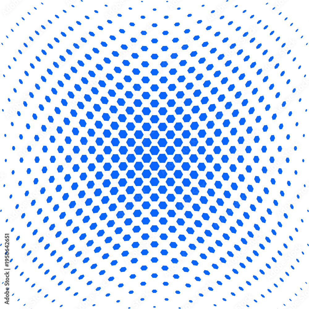 Fototapeta premium Blue Hexagon Halftone Pattern Abstract Geometric Vector Background with Convex Sphere Effect