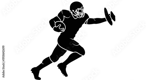American football player running with ball.