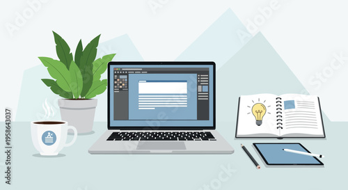 A portable laptop computer displays business technology and online network connections surrounded by money in a professional office concept