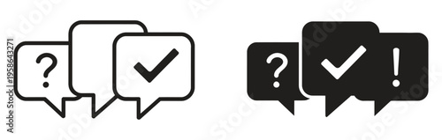 Quiz time game icon, black and white vector logo, poll contest survey bubble with question mark pictogram, line outline stroke art image for competition