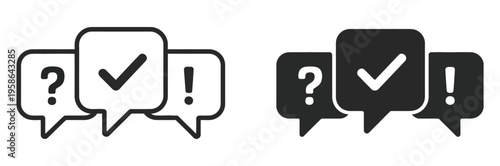 Quiz time game icon, black and white vector logo, poll contest survey bubble with question mark pictogram, line outline stroke art image for competition or questionnaire label image