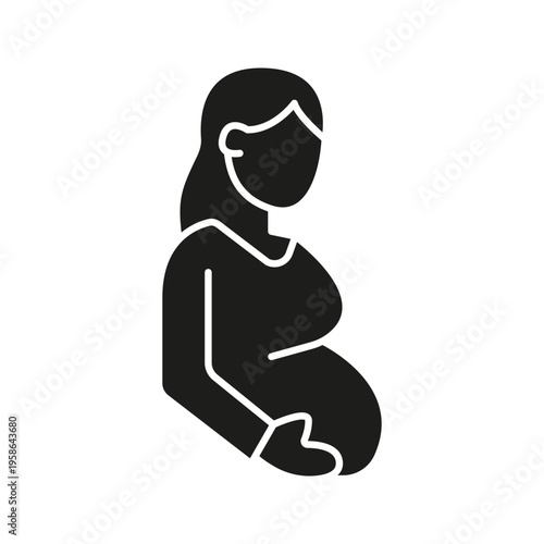 Pregnant Woman Solid Icon. Maternity, Motherhood, And Prenatal Care Silhouette Symbol. Expecting Mother, Pregnancy Health, And Family Planning. Isolated Vector Illustration