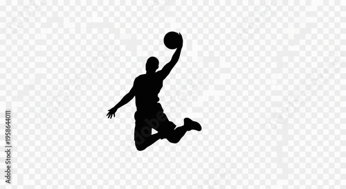 Silhouette of a man playing basketball.