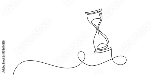Photography Continuous one line hourglass time sand glass hour clock watch icon