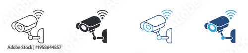 CCTV security camera icon set. Video surveillance, monitoring system and protection technology concept. Vector illustration.