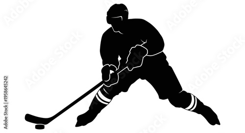 Black silhouette of hockey player.