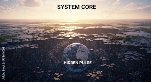 Global network system core with hidden pulse earth visualization