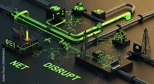 Futuristic network infrastructure with glowing green digital connections
