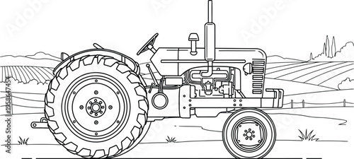 Vintage tractor in a rural landscape