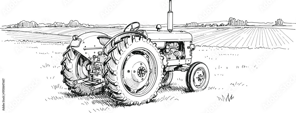Obraz premium Vintage tractor in a rural landscape