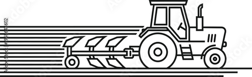 Tractor with a plow attachment in a simple line drawing