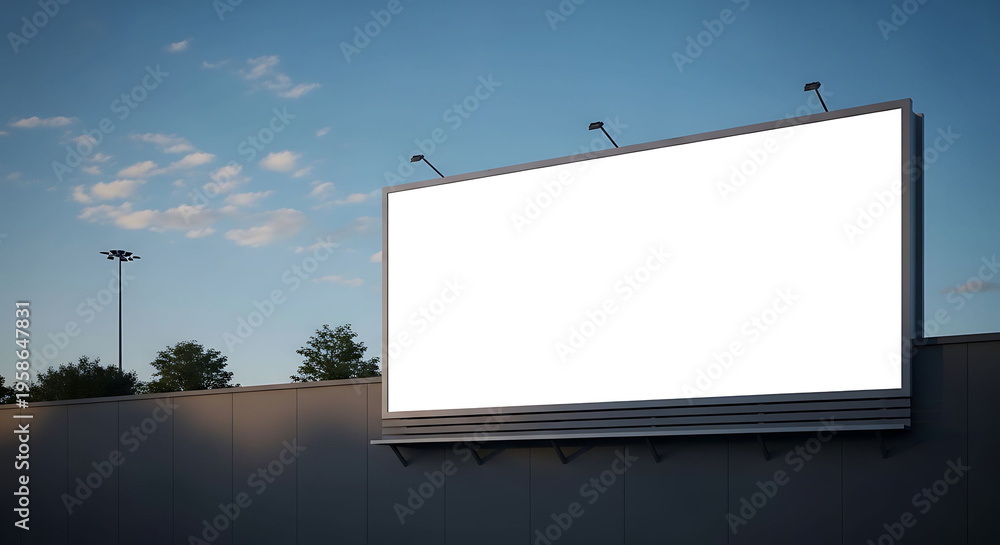Obraz premium Large blank billboard on wall with blue sky and trees
