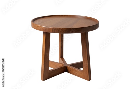 Round wooden side table isolated PNG on transparent background