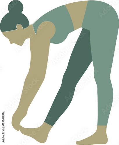 Woman practices a standing forward bend yoga pose to stretch hamstrings.