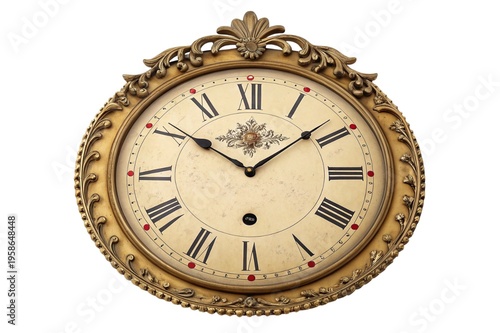Antique gold clock face isolated on transparent background