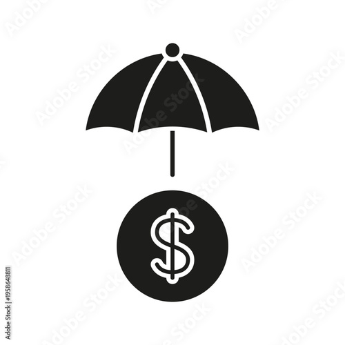 Umbrella Protecting Dollar Symbol Solid Icon. Financial Security, Insurance, And Wealth Protection Silhouette Symbol. Economic Stability. Isolated Vector Illustration