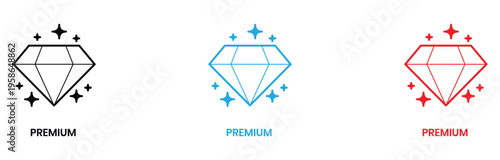Premium quality diamond badges with glowing plus symbols for luxury branding and certification