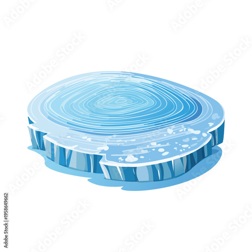 Cartoon ice floe graphic isolated blue circular element on white background