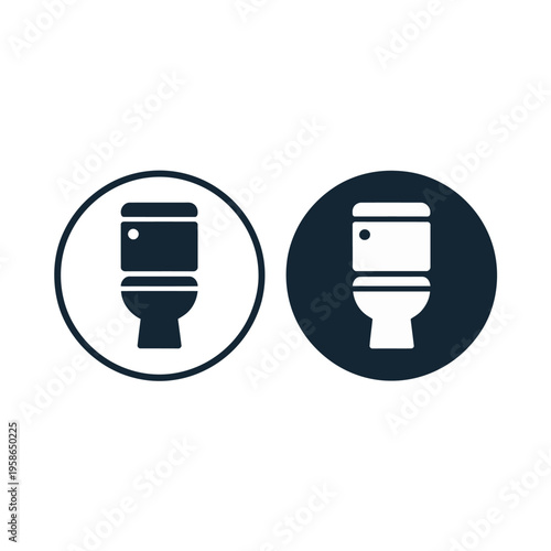 Two toilet icons in dark blue and white on a clean background